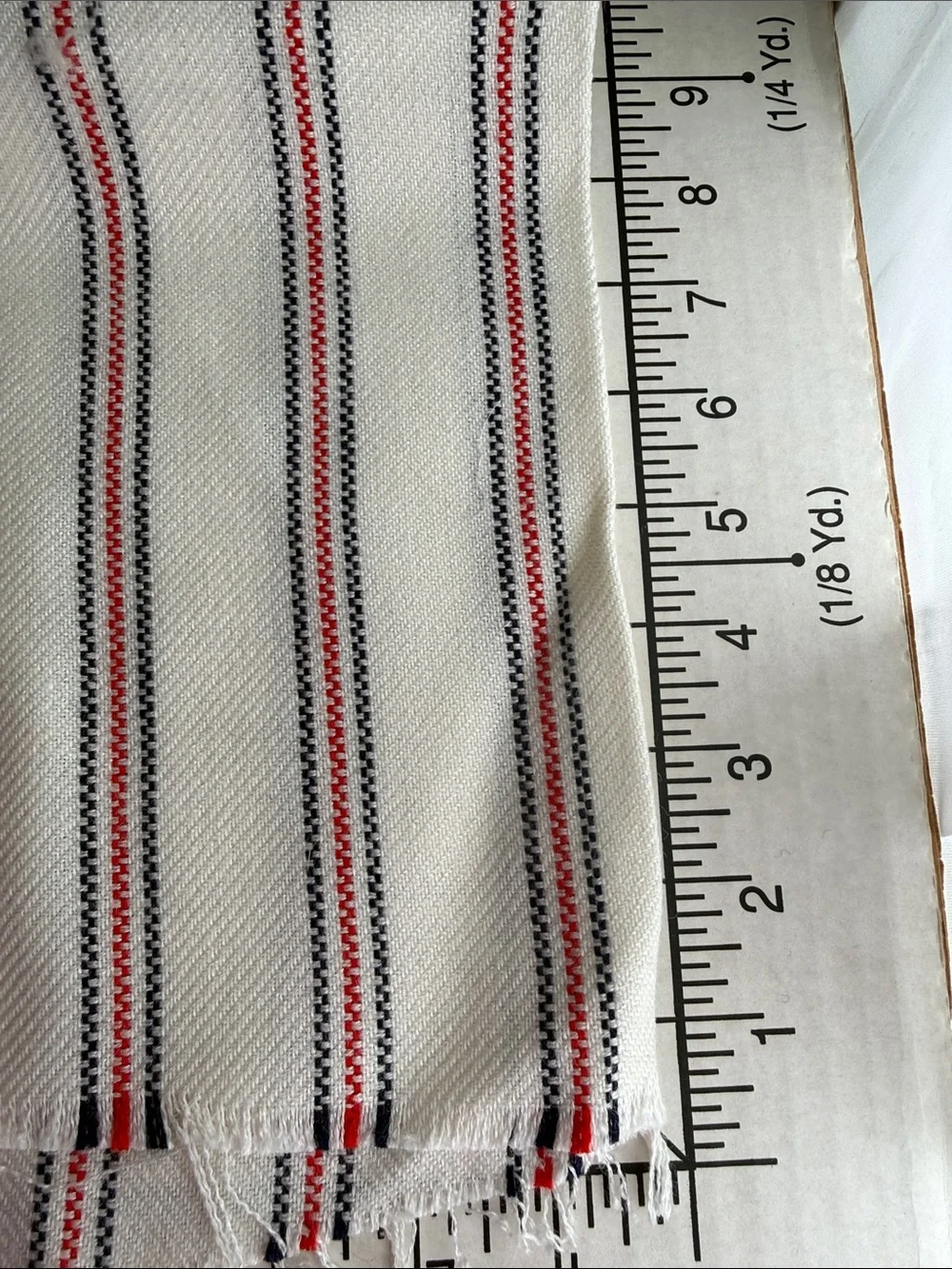 Vintage Red Navy Stripe Herringbone Cotton Blend Fabric 1 Yard x 52” Boho Poncho